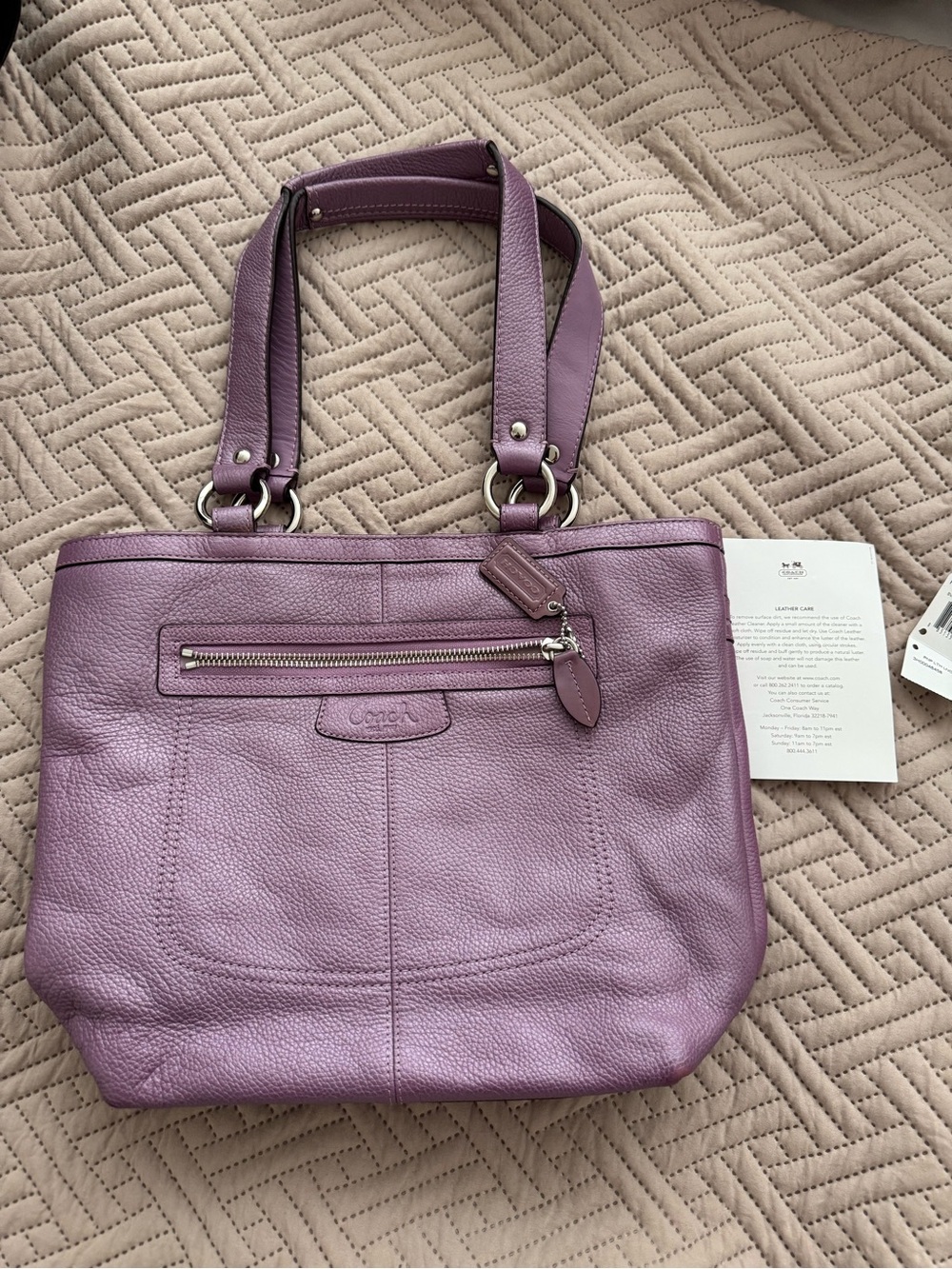 Coach Purple Lilac Pebbled Leather Shoulder Tote